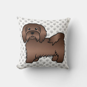 Chocolate Havanese Cute Cartoon Dog & Paws Throw Pillow