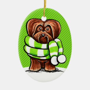 Chocolate Havanese Winter Scarf Ceramic Ornament