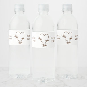 Chocolate Heart And Butterflies Design Wedding Water Bottle Label