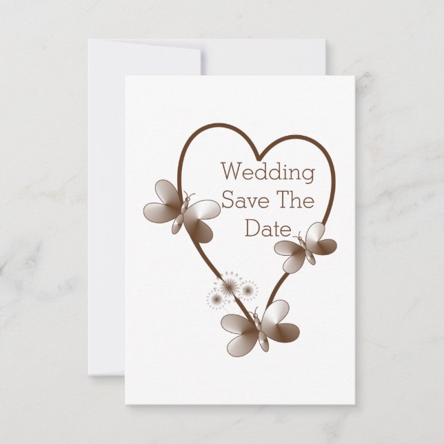 Chocolate Heart And Butterflies Save The Date Invitation (Front)