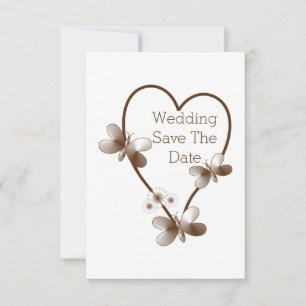 Chocolate Heart And Butterflies Save The Date Invitation