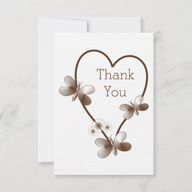 Chocolate Heart And Butterflies Wedding Thank You Invitation (Front)