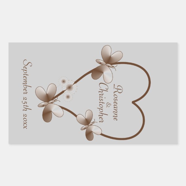 Chocolate Heart And Butterflies Wine Bottle Label (Front)