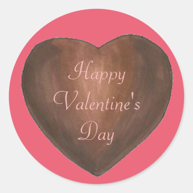 Chocolate Heart Happy Valentine's Day Pink Brown Classic Round Sticker (Front)