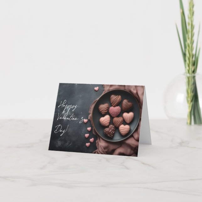 Chocolate Hearts in a bowl Valentine's Greeting Holiday Card (Front)