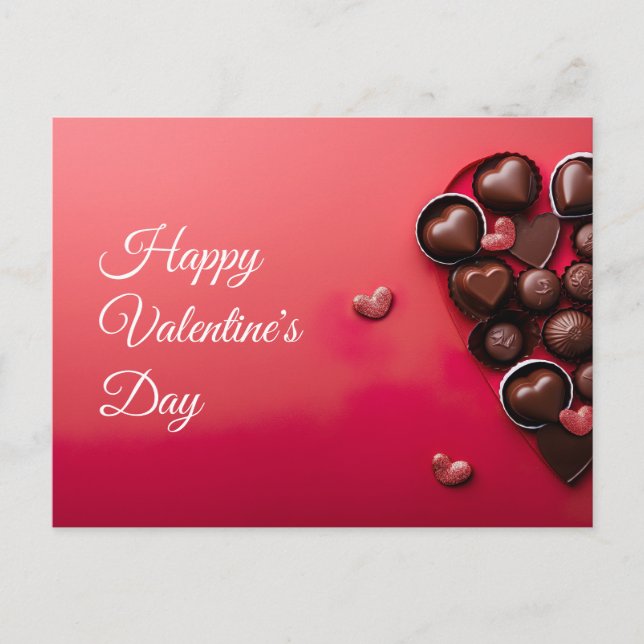 Chocolate hearts on dark red ground Valentine's Postcard (Front)