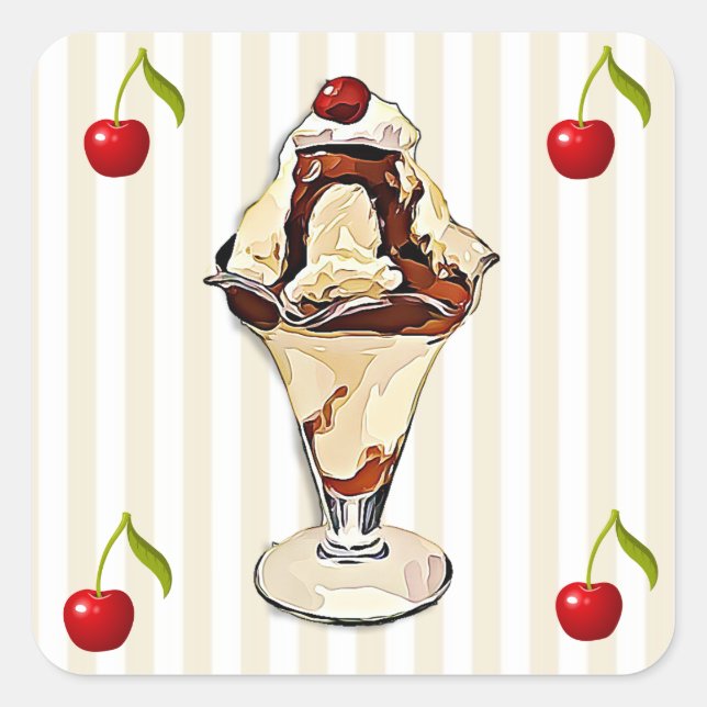 Chocolate Hot Fudge Sundae and Cherries Stickers (Front)