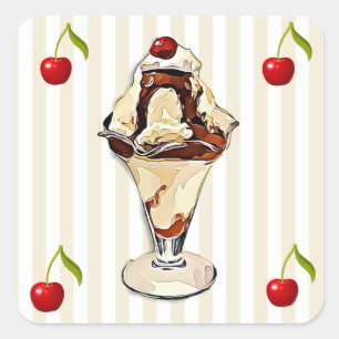Chocolate Hot Fudge Sundae and Cherries Stickers