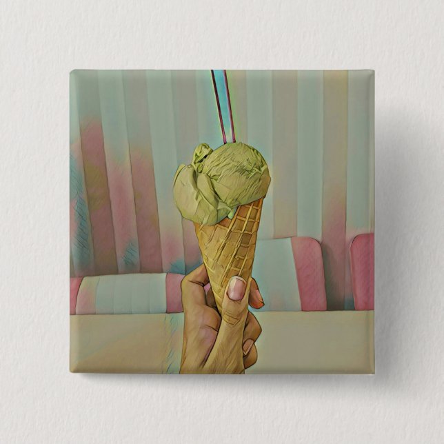 Chocolate ice cream 2 inch square button (Front)