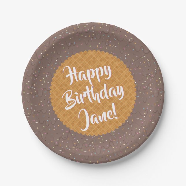 Chocolate Ice Cream Birthday Paper Plate (Front)