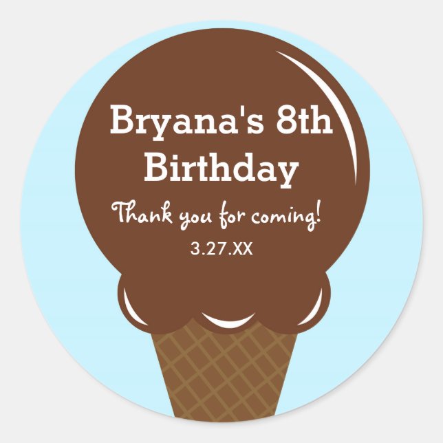Chocolate Ice Cream Birthday Party Favour Stickers (Front)