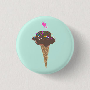 Chocolate Ice Cream Cone   1 Inch Round Button