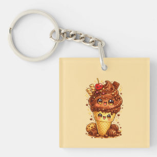 Chocolate Ice Cream Cone Kawaii Keyrin Keychain