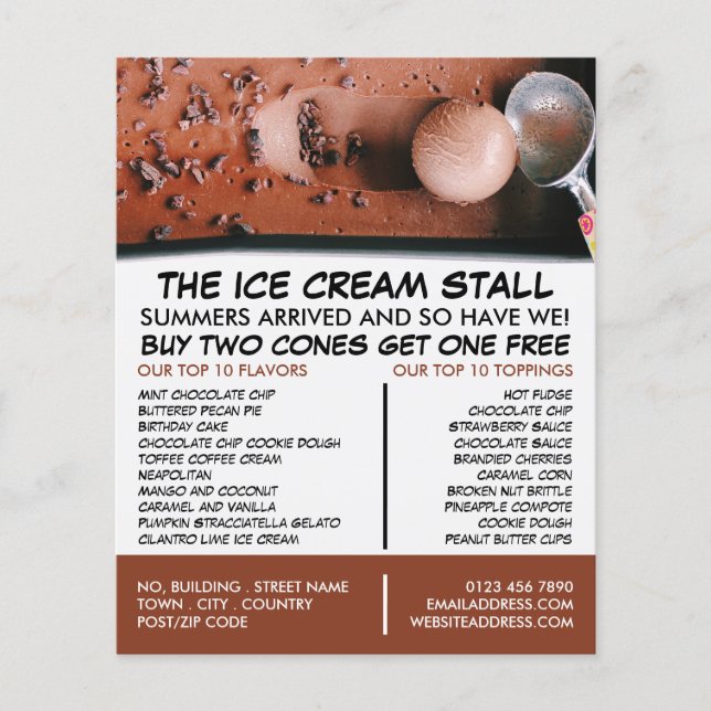 Chocolate Ice Cream, Ice Cream Parlour Advertising Flyer (Front)