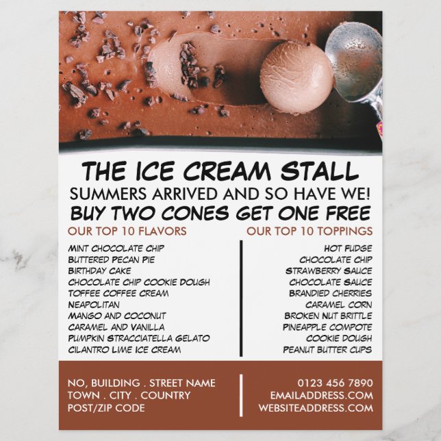 Chocolate Ice Cream, Ice Cream Parlour Advertising Flyer (Front)