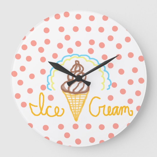 Chocolate Ice Cream Polka Dots Dream Large Clock (Front)