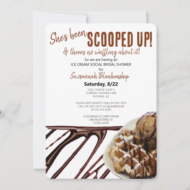 Chocolate Ice Cream Scoop On Waffle Bridal Shower Invitation (Front)