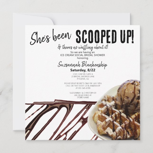 Chocolate Ice Cream Scoop On Waffle Bridal Shower Invitation (Front)