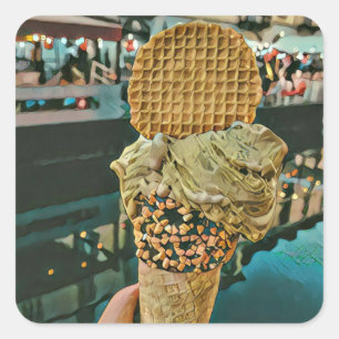 Chocolate ice cream sprinkles square sticker