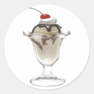 Chocolate Ice Cream Sundae Classic Round Sticker