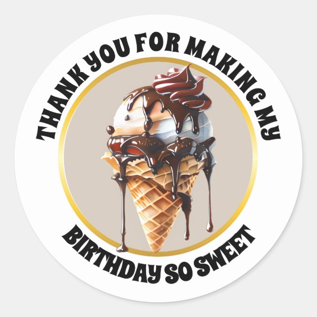 Chocolate ice cream waffle cone drippings thanks classic round sticker (Front)