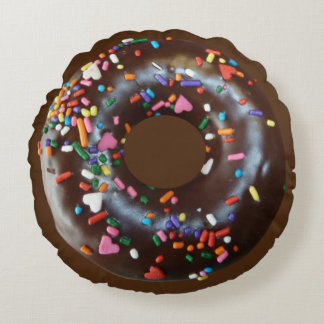 Chocolate Icing Doughnut Round Pillow