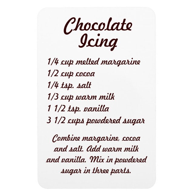 Chocolate Icing Recipe Fridge Magnet (Vertical)