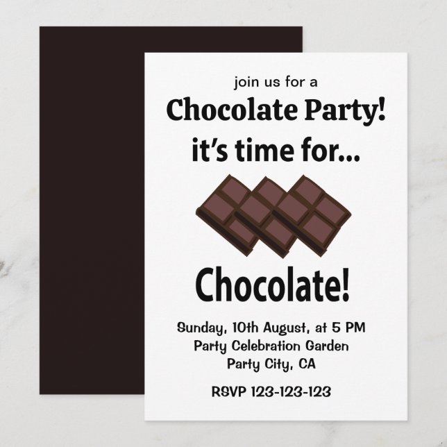 Chocolate It's Time For Chocolate Party Invitation (Front/Back)