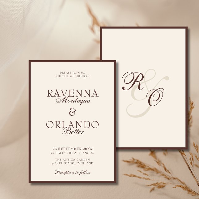 Chocolate Ivory Monogram Glam | Old Money Wedding Invitation (Creator Uploaded)