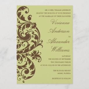 CHOCOLATE & KIWI FLOURISH WEDDING INVITATION
