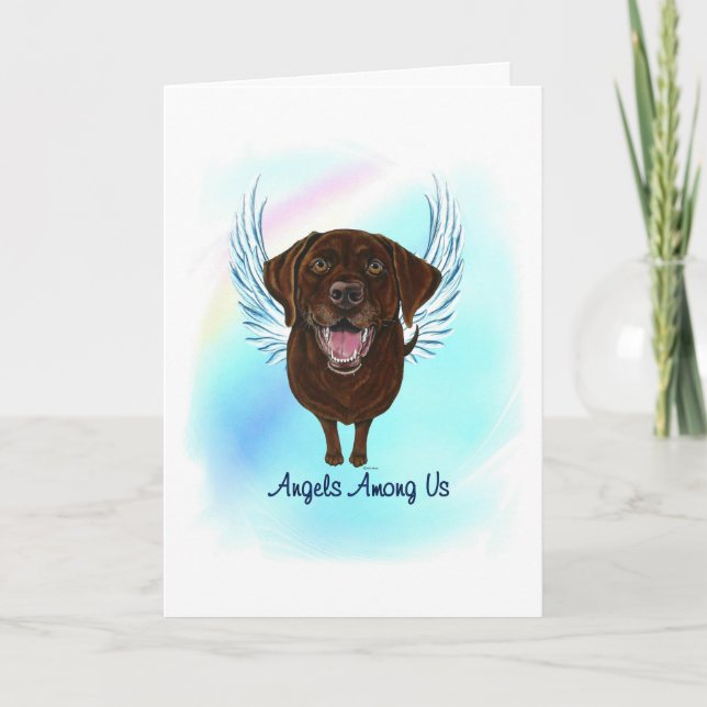Chocolate Lab Angel Dog Pet Loss Sympathy Card (Front)