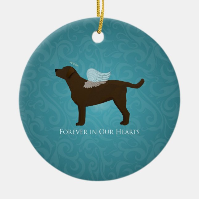 Chocolate Lab Angel Pet Memorial Design Ceramic Ornament (Front)