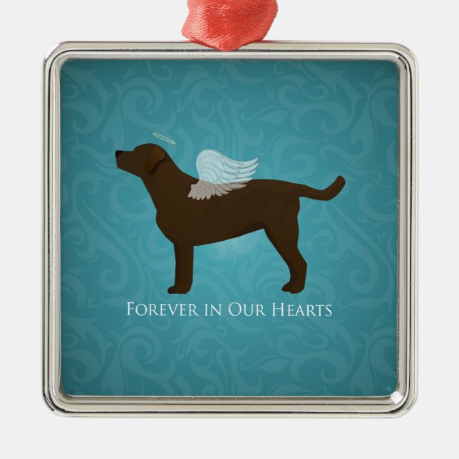 Chocolate Lab Angel Pet Memorial Design Metal Ornament (Front)