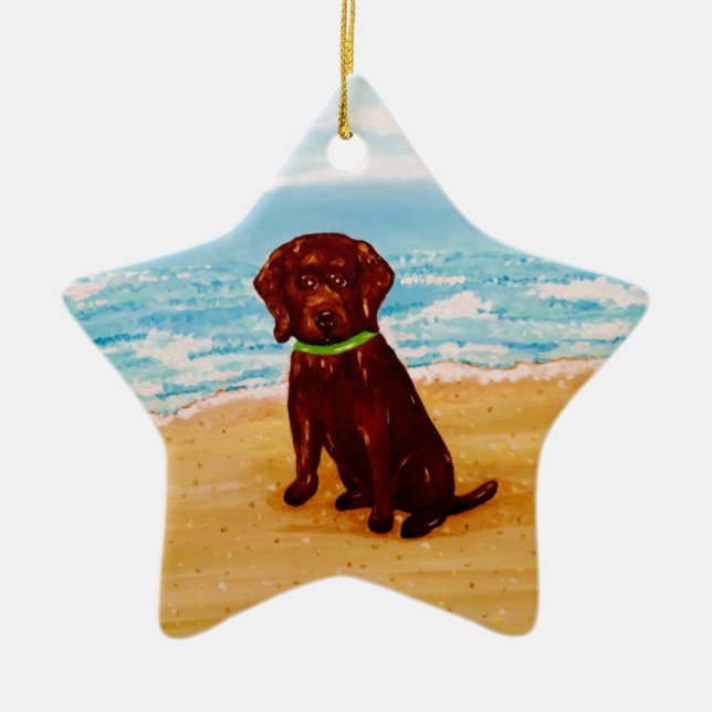 Chocolate Lab at the Beach Star Ornament (Front)