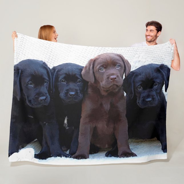 Chocolate Lab - Black Labrador Puppies Fleece Blanket (In Situ)