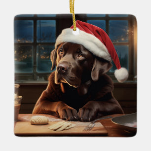 Chocolate Lab Christmas Cookies Festive Holiday Ceramic Ornament