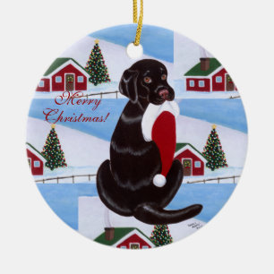 Chocolate Lab Christmas Santa Hat Ceramic Ornament