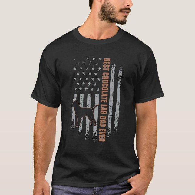 Chocolate Lab Dad American Flag Brown Labrador Ret T-Shirt (Front)