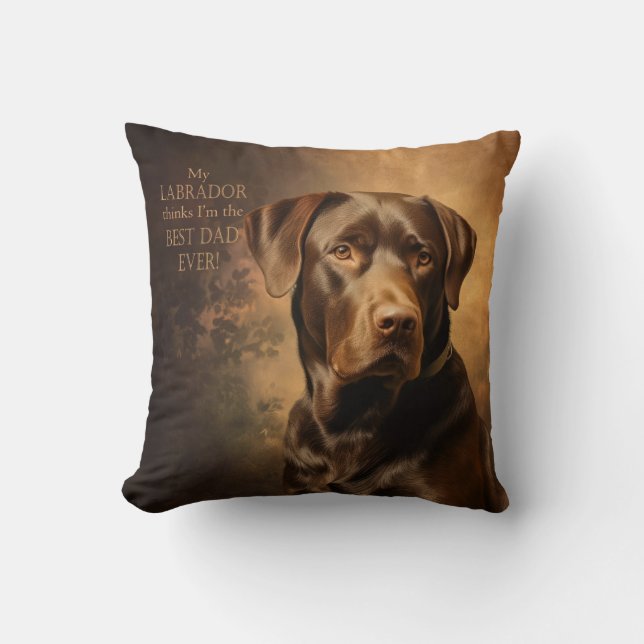 Chocolate Lab Dad Throw Pillow (Front)