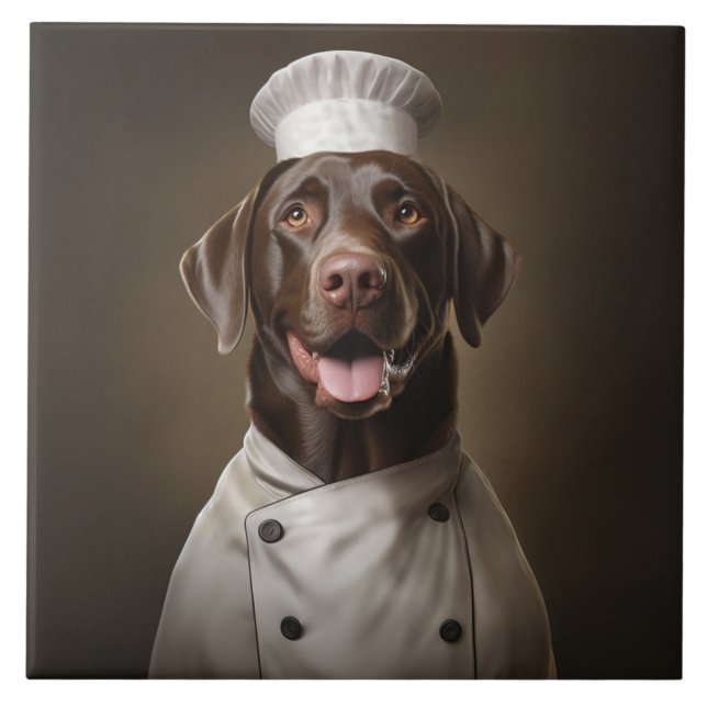 Chocolate Lab Dog Chef Tile (Front)