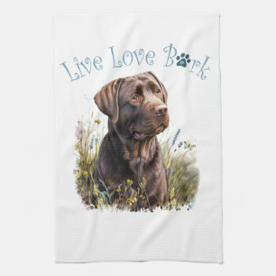 Chocolate Lab Dog Mom Floral Kitchen Towel