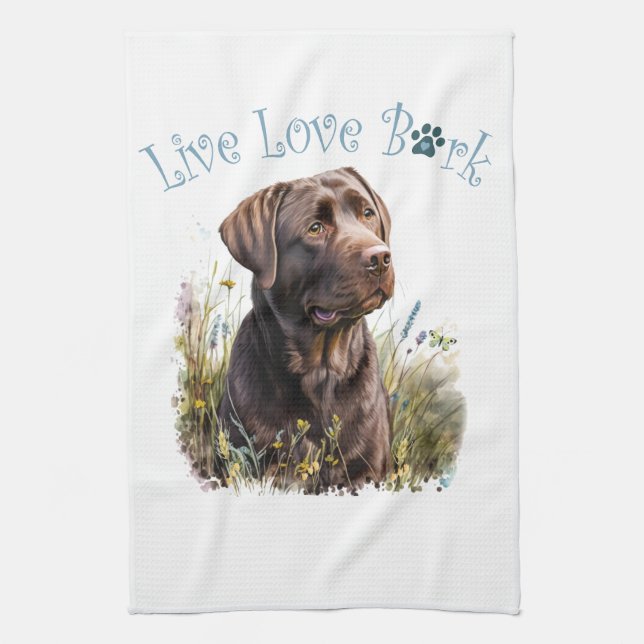 Chocolate Lab Dog Mom Floral Kitchen Towel (Vertical)