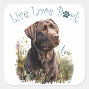 Chocolate Lab Dog Mom Floral Square Sticker