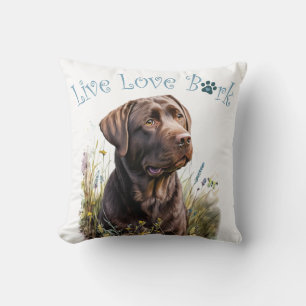 Chocolate Lab Dog Mom Floral Throw Pillow