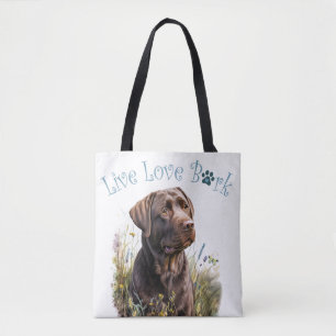 Chocolate Lab Dog Mom Floral Tote Bag
