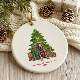 Chocolate Lab Dog Personalized Christmas Ceramic Ornament