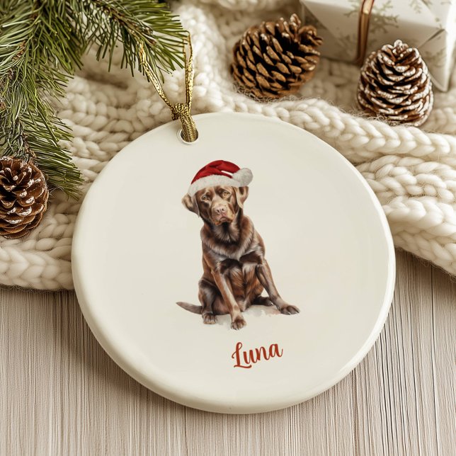 Chocolate Lab Dog Personalized Christmas Ceramic Ornament (Creator Uploaded)
