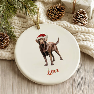 Chocolate Lab Dog Personalized Christmas Ceramic Ornament