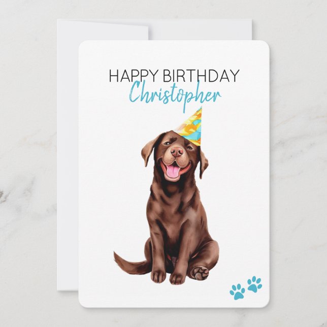 Chocolate Lab Dog Personalized Happy Birthday Flat Card (Front)