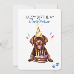 Chocolate Lab Dog Personalized Happy Birthday Flat Card